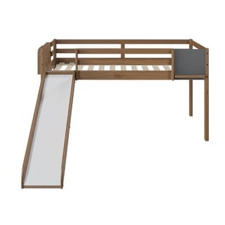 Twin Size Kids Loft Bed with Slide - Solid Wood Loft Bed with Ladder, Chalkboard & Space-Saving Design for Toddlers