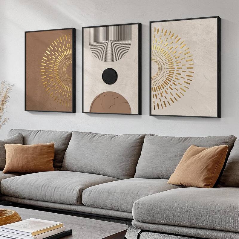 Large Minimalist Brown Beige Gold Geometric Pictures