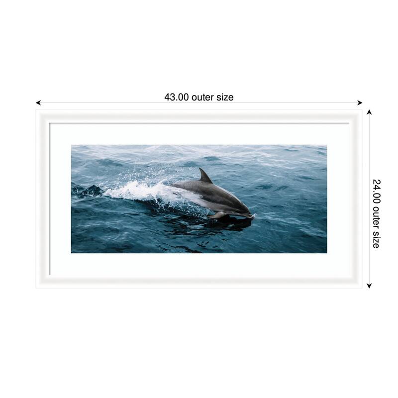 Kate and Laurel Framed Art Dolphin Skipping along in the Ocean Panel by Michael Schauer