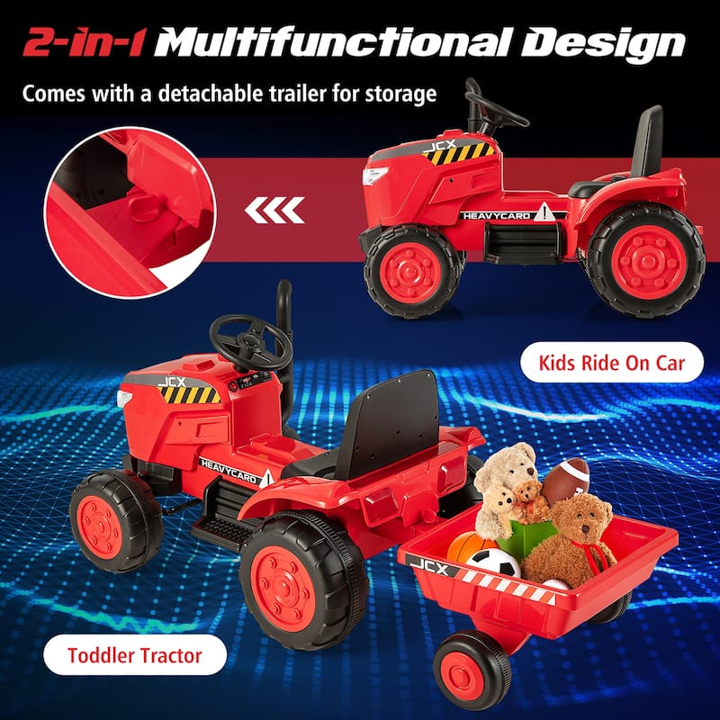 Gymax 2-in-1 Electric Toy Car 12V Kids Ride On Tractor w/ Trailer