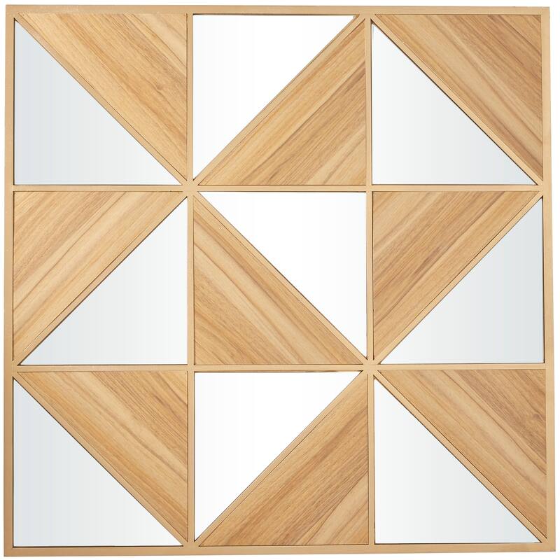 Light Brown Wood Triangle Mirrored Geometric Wall Decor