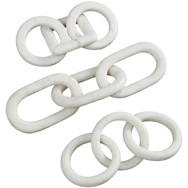 Marble Chain Handmade Geometric Link Decorative Sculpture with Various Shape - Set of 3 White, Black, Gray - Roche River Decor - White