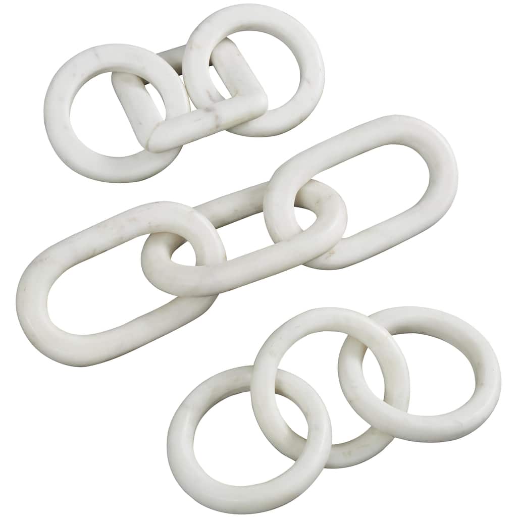Marble Chain Handmade Geometric Link Decorative Sculpture with Various Shape - Set of 3 White, Black, Gray - Roche River Decor