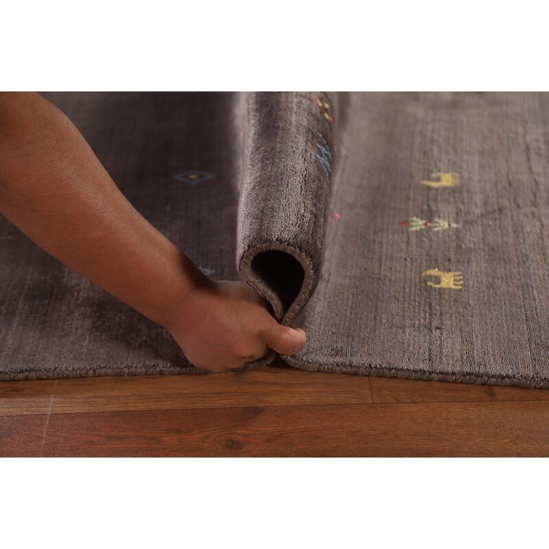 Brown Gabbeh Oriental Area Rug Handmade Wool Carpet - 8'1"x 9'10"