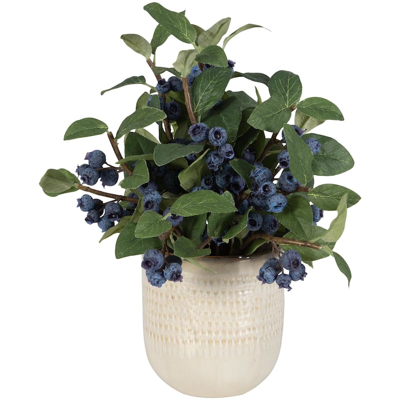 Uttermost 60215 Blueberry Fields 11" Tall Ceramic Faux Flora Planter - Tan - Tan
