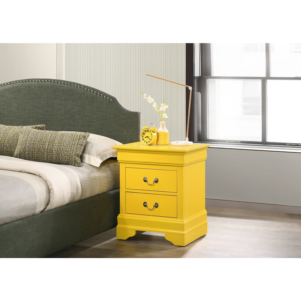 Yellow Nightstand with Two Drawers, 24x21x16 Compact Bedside Table with Cheerful Finish and Organized Storage