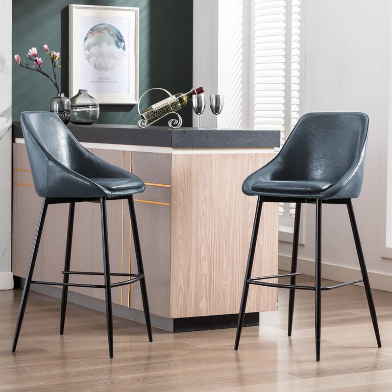 Porthos Home Umi Bar Stools Set of 2, PU Leather Upholstery, Iron Legs
