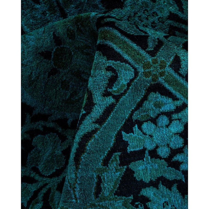 Overton Hand Knotted Wool Vintage Inspired Modern Contemporary Overdyed Blue Area Rug - 6' 2" x 8' 10"