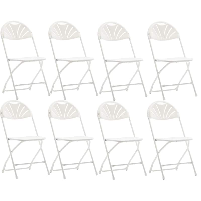 BTEXPERT White Plastic Folding Chair Steel Frame Commercial High Capacity Event Chair Lightweight Wedding Party Set of 8