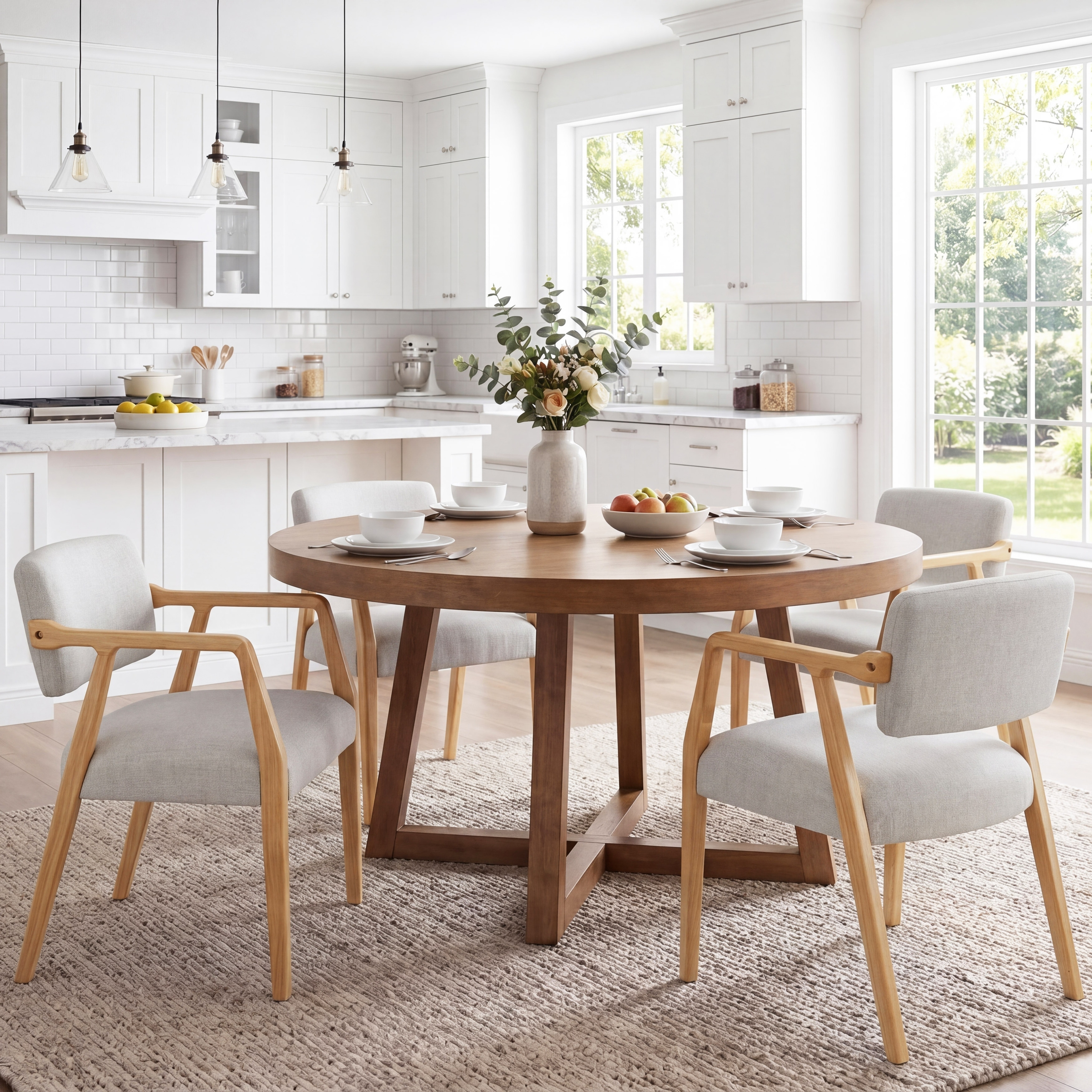 Christopher Knight Home - Set of 4 Dining Armchair, Upholstered Rubber Wood Chairs with Ergonomic Armrests