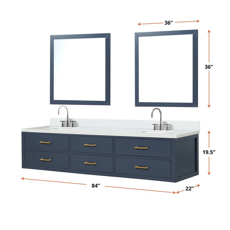 Castor 60 in W x 22 in D Black Double Bath Vanity, White Quartz Top, Faucet Set, and 28 in Mirrors