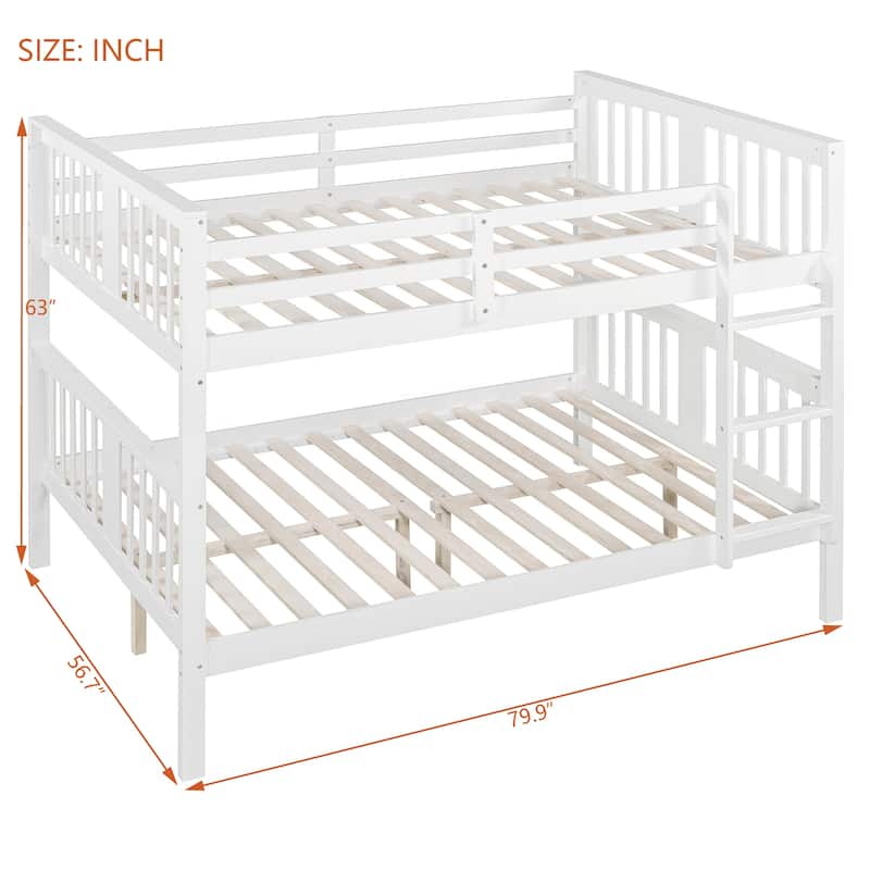 Full Over Full Bunk Bed with Ladder, Solid Wood Convertible Bunk Bed Frame for Bedroom or Guest Room