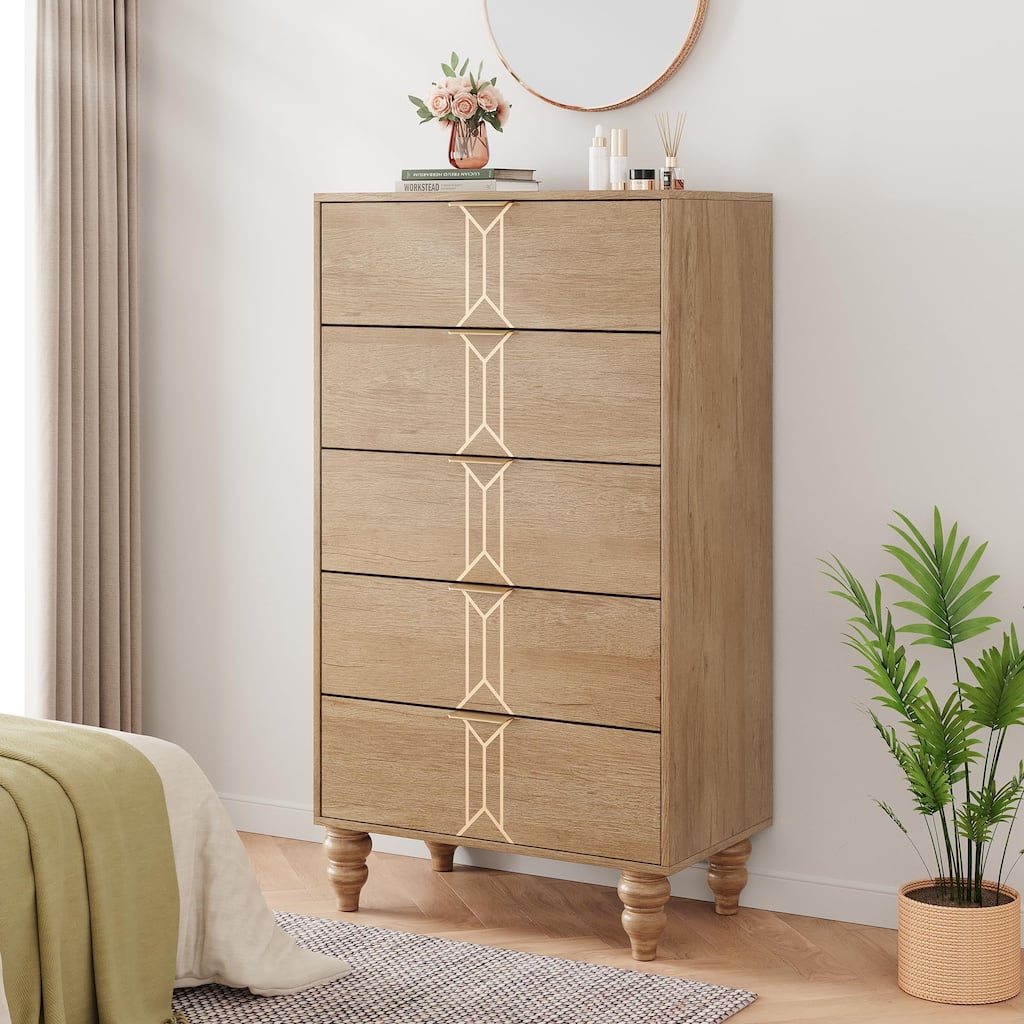 5/6 Drawer Dresser for Bedroom, Modern Wooden Chest with Deep Drawers, Storage Organizer