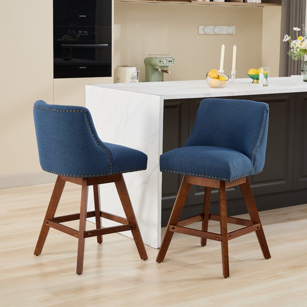 Counter Height Swivel Barstools, 26" H Seat Height Upholstered Bar Stools, Set of 2
