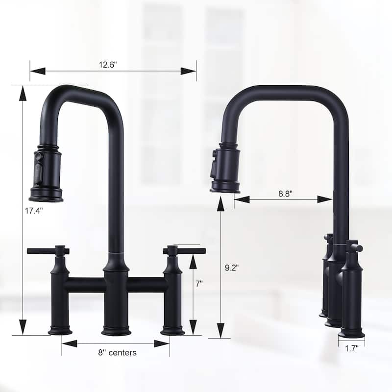 WOWOW Double Handle Bridge Kitchen Faucet with Advanced Spray