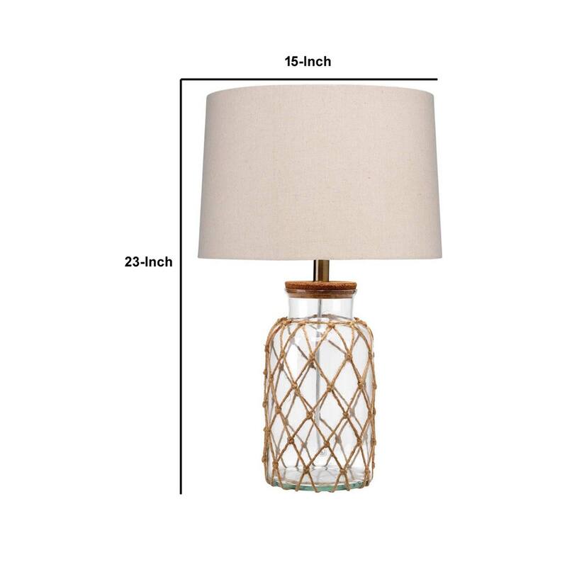 Glass Table Lamp with Jute Wrapped Design, Clear and Brown