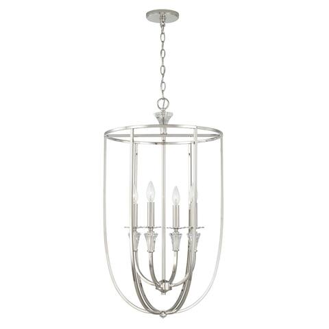 Laurent 18" 4-light Polished Nickel Foyer Pendant w/ Crystal Bobeches
