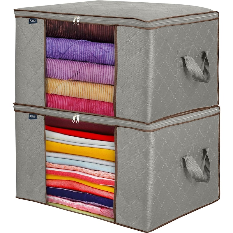 Royale Clothes Storage Organizer Bag with Handle - 90L Capacity - Pack of 3 - Grey
