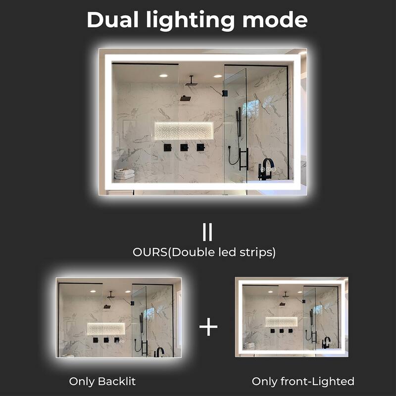LED Bathroom Mirror with Lights 48x32, Lighted Vanity Mirror Wall Mounted with Front and Backlit - White