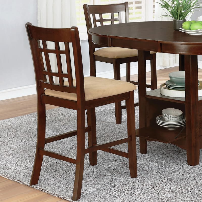 Window Pane Design Wood with Tan Upholstery Counter Hight Dining Stools (Set of 2)
