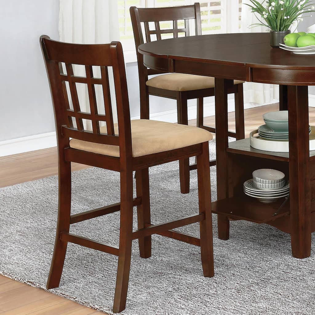 Window Pane Design Wood with Tan Upholstery Counter Hight Dining Stools (Set of 2)