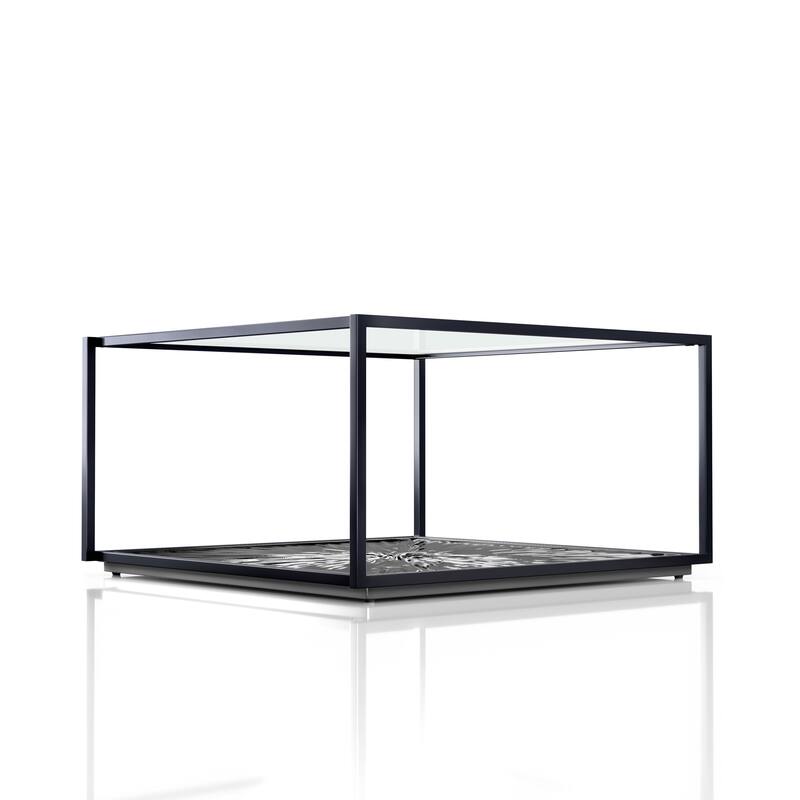 247 Shop At Home Aureum Modern 1-Shelf Coffee Table with Sunburst Base and Tempered Glass Top