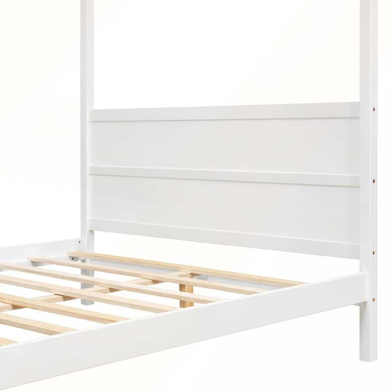Queen Size Canopy Platform Bed with Headboard and Footboard