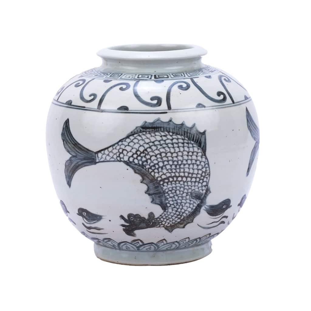 Blue & White Yuan Fish Open Top Jar