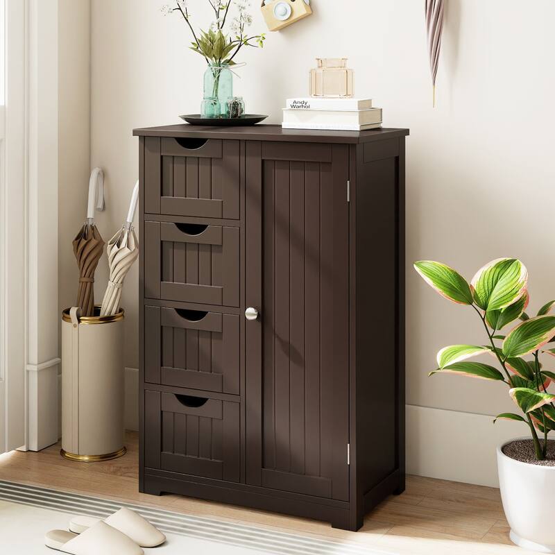 Gymax Bathroom Floor Storage Cabinet Wooden Freestanding Bathroom - See Details