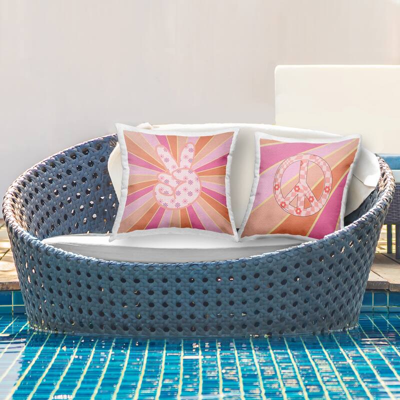 Stupell Groovy Peace Symbols Printed Outdoor Throw Pillow Design by Jesse Keith (Set of 2)