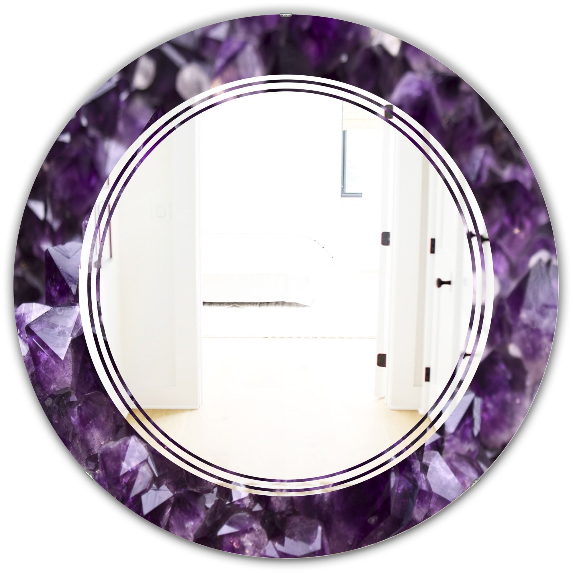Designart Amethyst Geode Modern Round Or Oval Wall Mirror Triple C On Sale Overstock 29892719