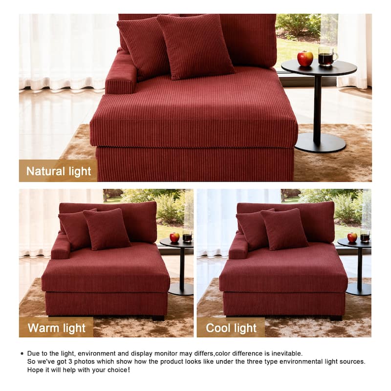 Modern Corduroy Indoor Chaise Lounge Couch with Pillows