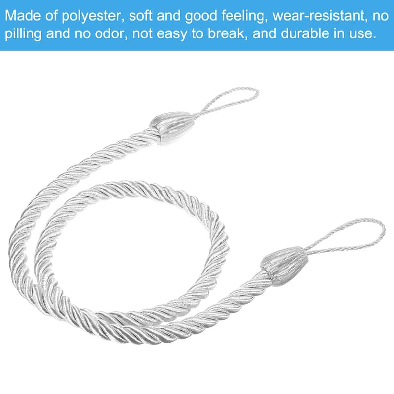 4pcs Curtain Tiebacks Ropes, Decorative Tie Backs with Hooks & Bolts