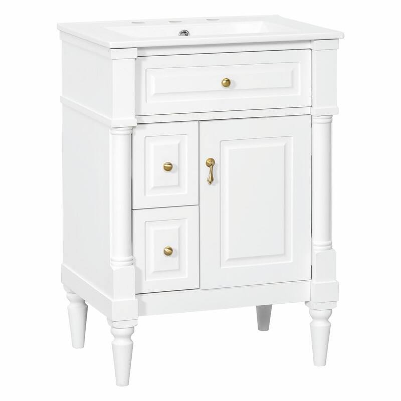 36" Bathroom Vanity with Sink, Freestanding Bathroom Cabinet with Ceramic Basin, Flip Drawer