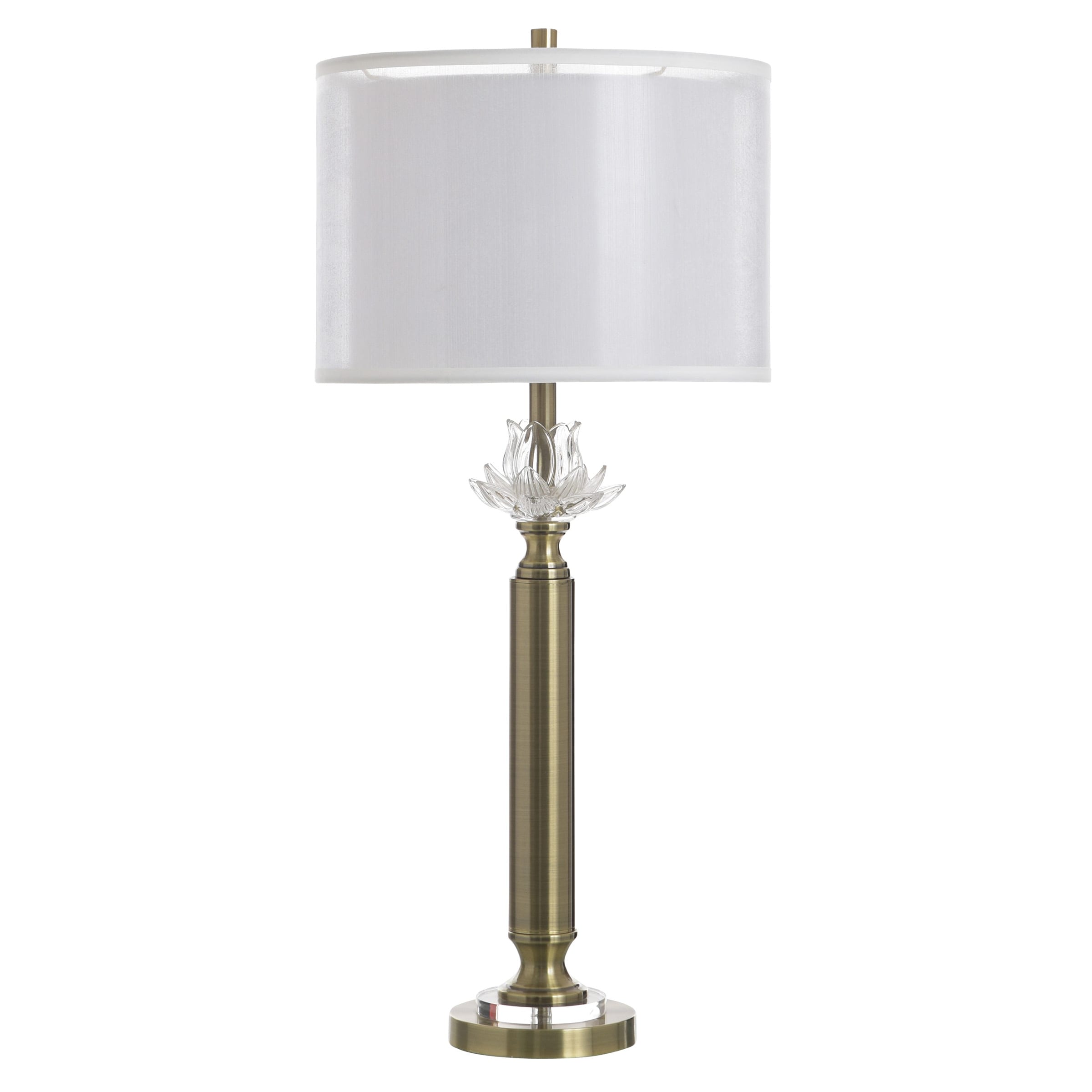 StyleCraft Coralie Steel & Crystal Table Lamp - Hayla Gold - White Shade