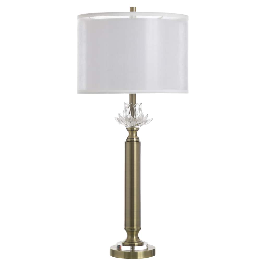 StyleCraft Coralie Steel & Crystal Table Lamp - Hayla Gold - White Shade