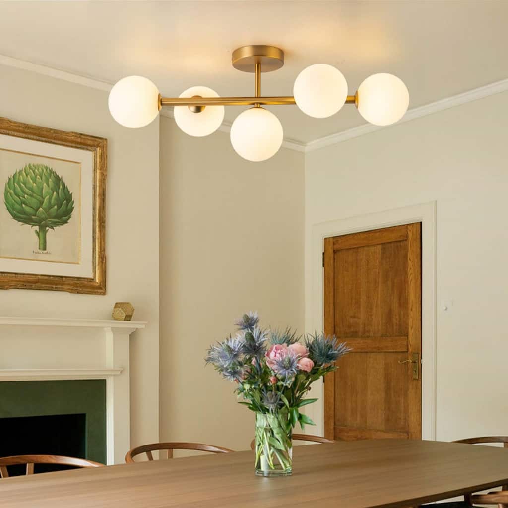 5-Light Dimmable Semi Flush Mount Ceiling Light with Globe Opal Shade - W26.38"