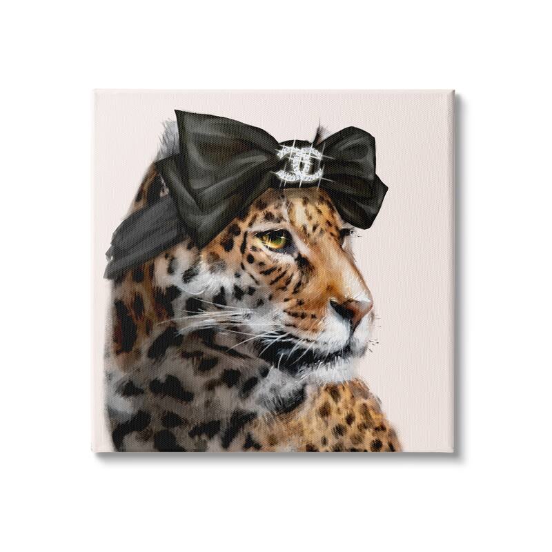 Stupell Fashion Leopard Chic Animal Black Bow Glam Canvas Wall Art - Yellow