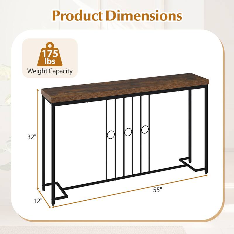 Gymax Industrial Console Table 55'' Narrow Table w/ H-Shaped Base &