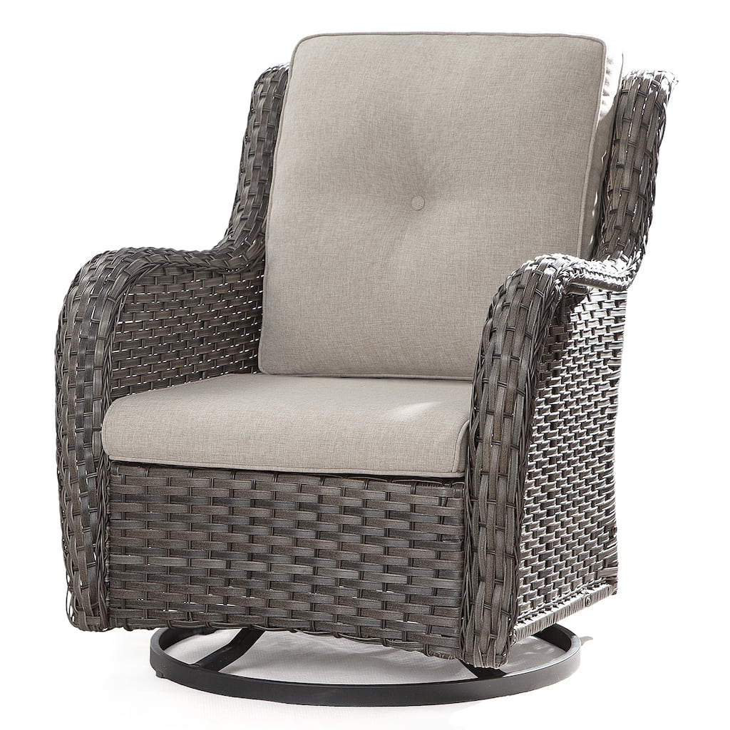 Cozywor Brown Wicker Patio Swivel Rocking Chair