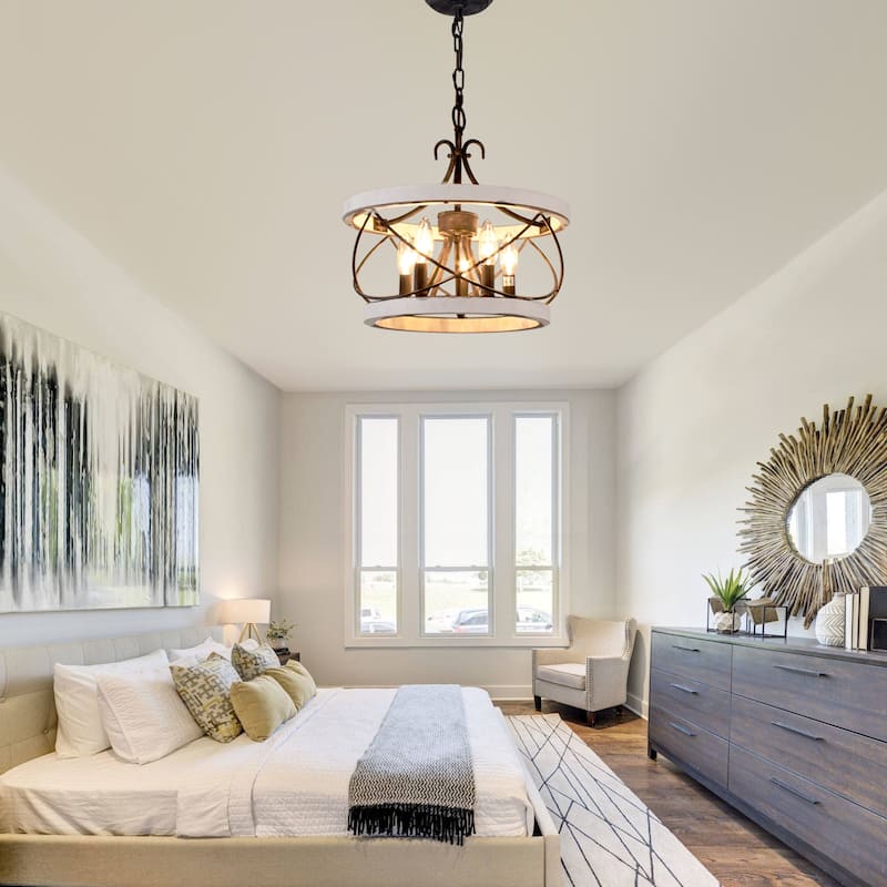 Oaks Aura Farmhouse 5-Light Cage Rustic Chandelier, Adjustable Height Industrial Pendant Ceiling Light for Kitchen Dining Room