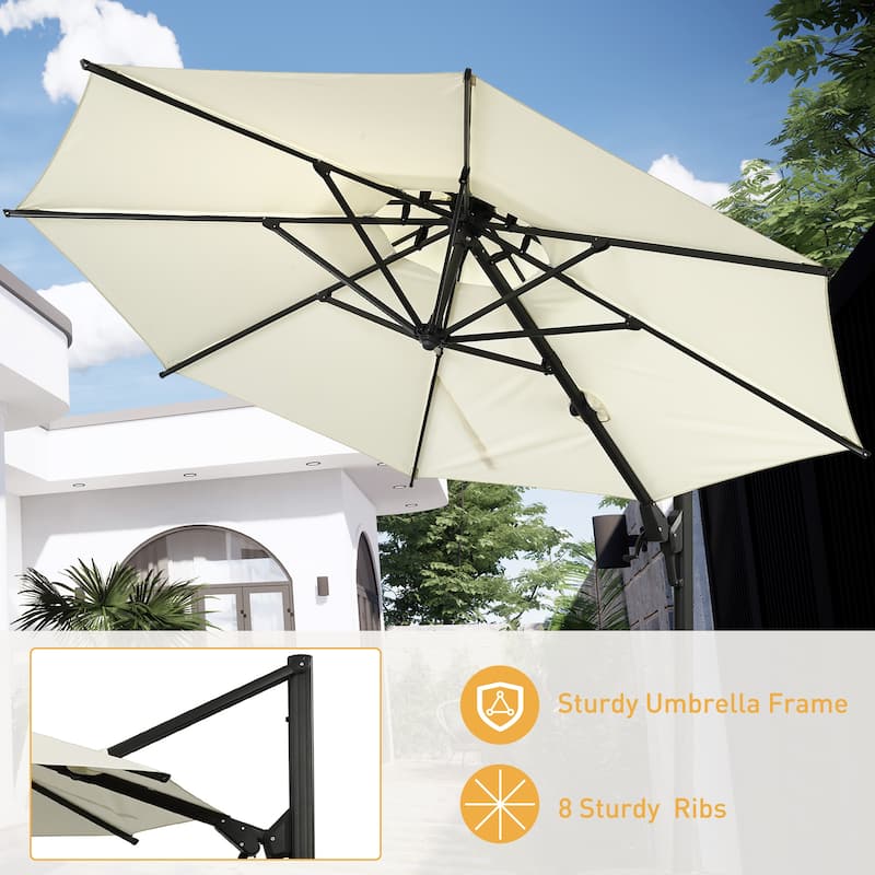 Autlaycil 10FT Cantilever Patio Umbrella with Base Included 360 Rotation Large Offset Hanging Outdoor Shade