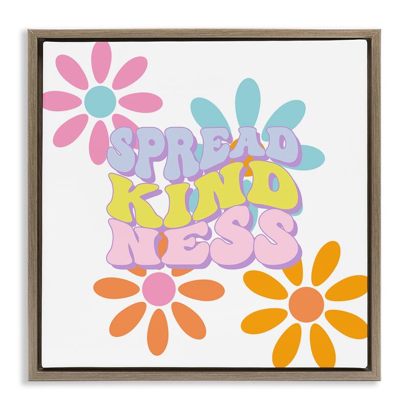 Stupell Groovy Spread Kindness Framed Floater Canvas Wall Art Design By Jesse Keith - 18 x 18 - Brown
