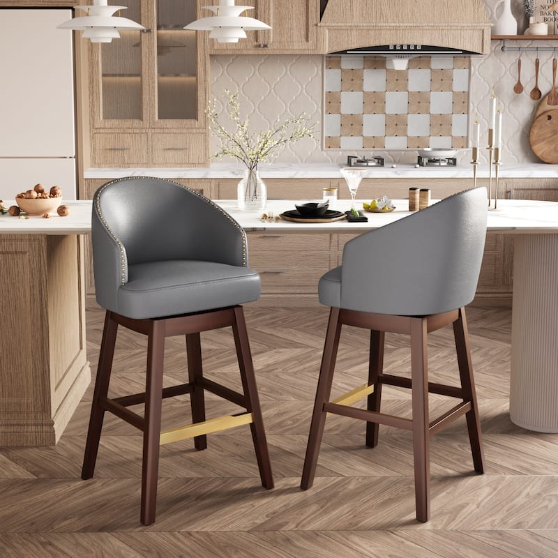Pellebant 26.4''/31.9"H Height Solid Wood Swivel Indoor Bar Stools - 31.9''BlueGrey - Set of 2