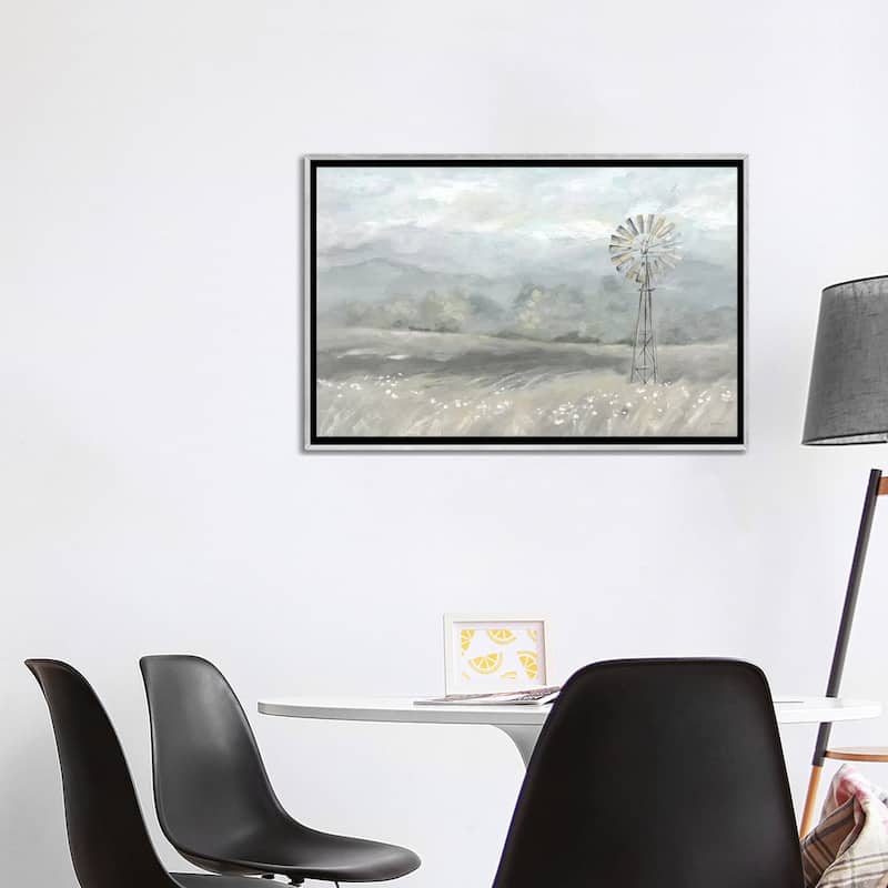 iCanvas "Country Meadow Windmill Landscape Neutral" by Cynthia Coulter Framed