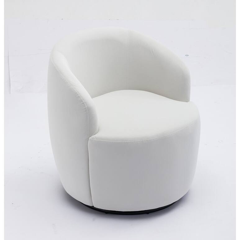 Swivel Barrel Chair, Modern Velvet Upholstered 360°Swivel Accent Chairs,White
