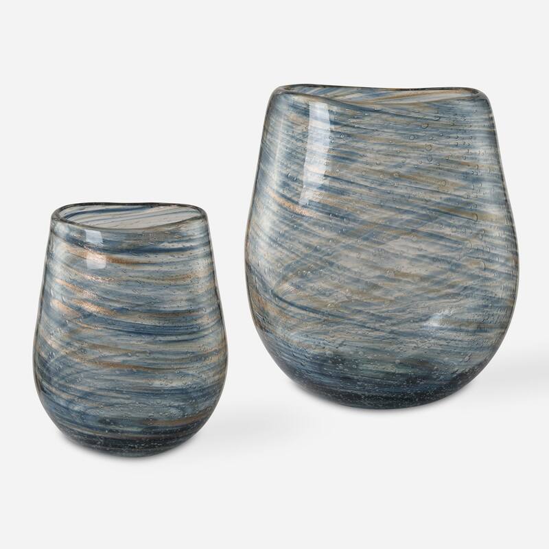 Uttermost 18158 Aurora Bubble Glass Decorative Vases - Set of 2 - Blue - Blue