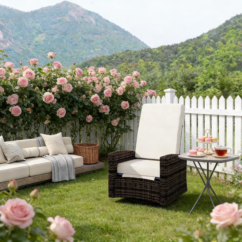 GDFStudio Lorien Rattan Outdoor Swivel Recliner with 360-Degree Rotating Base