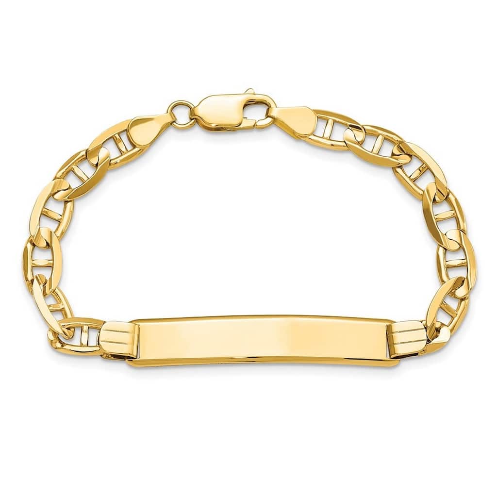 Curata 7.8mm 14k Yellow Gold Engravable Nautical Ship Mariner Anchor Link ID Bracelet
