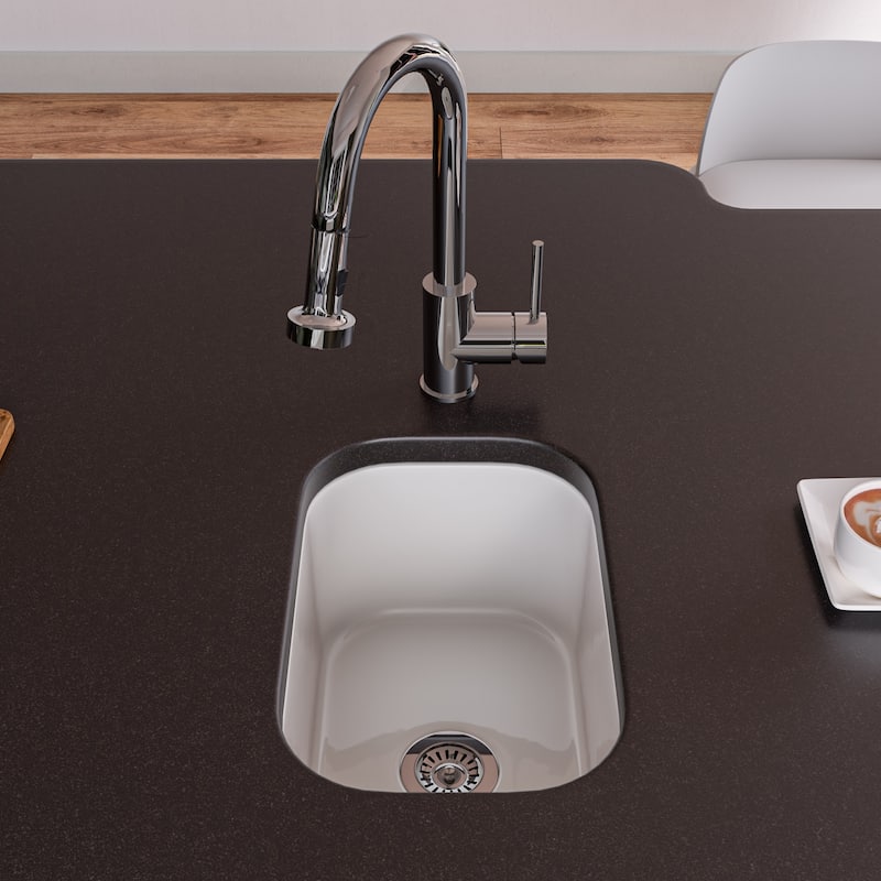 Alfi Fireclay Small Rectangle Undermount or Drop-in Prep/Bar Sink - White